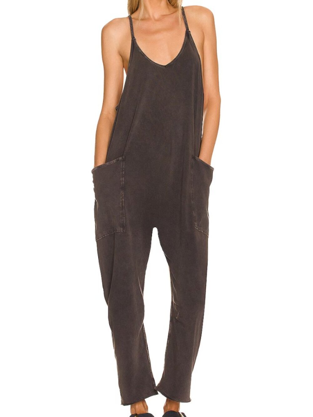 Free People Hot Shot Onesie in Washed Black Large